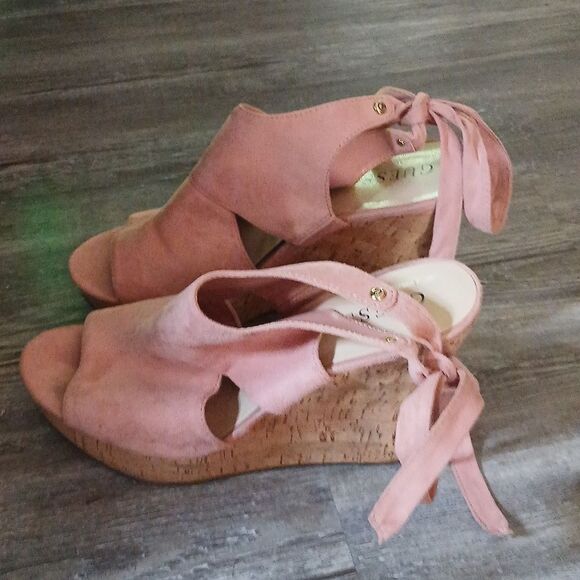 Guess dusty rose wrap around wedge kork heels Sz 11 - Picture 3 of 12